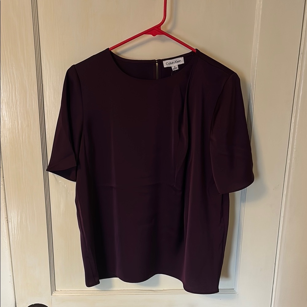 Calvin Klein Red Short Sleeve Blouse Classic Style